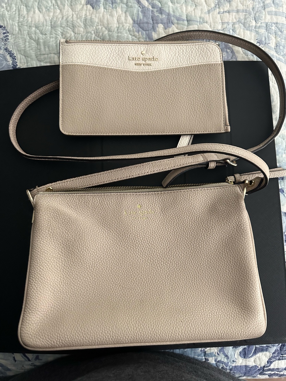 Kate Spade Crossbody Bag in Light Taupe with matching large wristlet